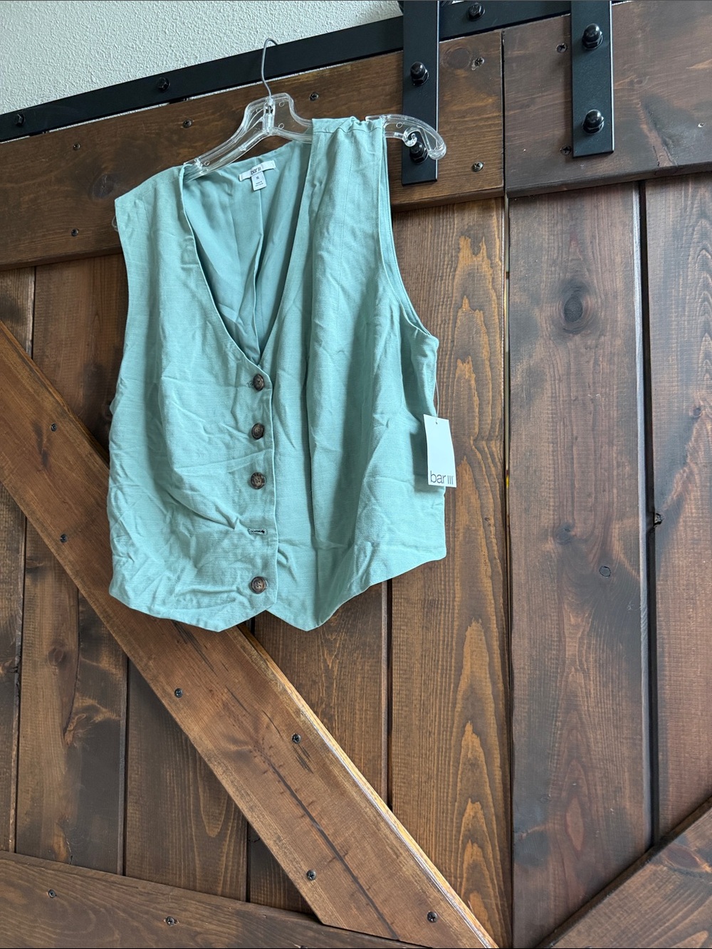 Bar III Sage Green Button-Front Women's Vest